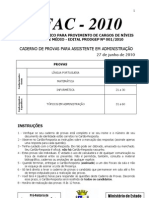 Caderno de Provas Para o Cargo de Assitente Em Administracao