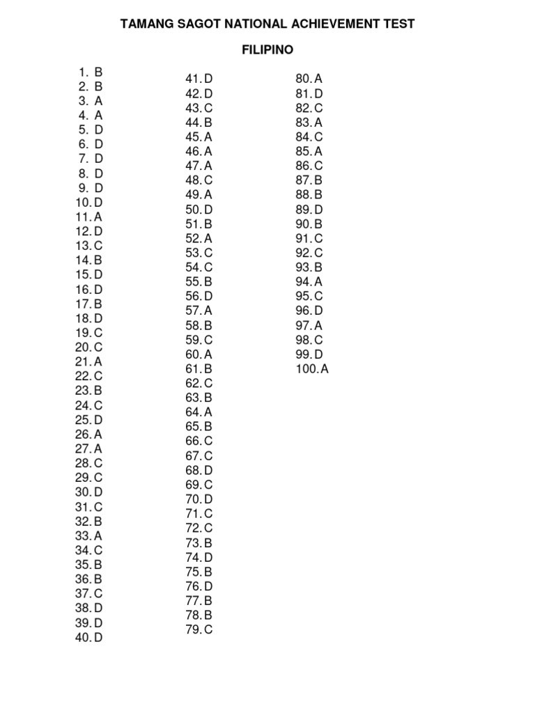 Réponses au Test National Filipino | PDF | Méthodes et références ...