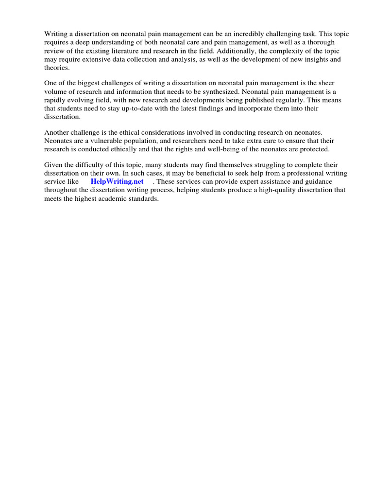 Neonatal Pain Management Dissertation PDF Pain Neonatal Intensive