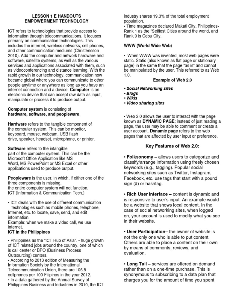 Empowerment Technology Overview | PDF | World Wide Web | Internet & Web
