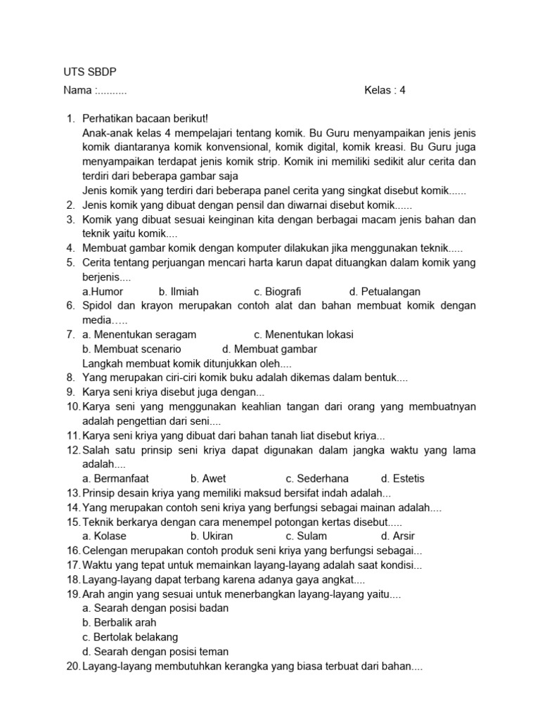 Juragan les soal uts sbdp kelas 3 tema diriku Juragan les soal uts sbdp kelas 3 tema diriku