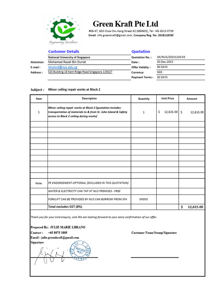 Quotation for Ceiling Repair Works | PDF