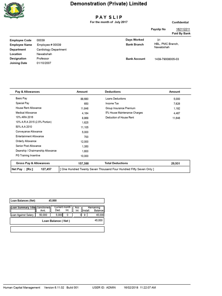 PaySlips Format 4 | Download Free PDF | Tax Deduction | Loans