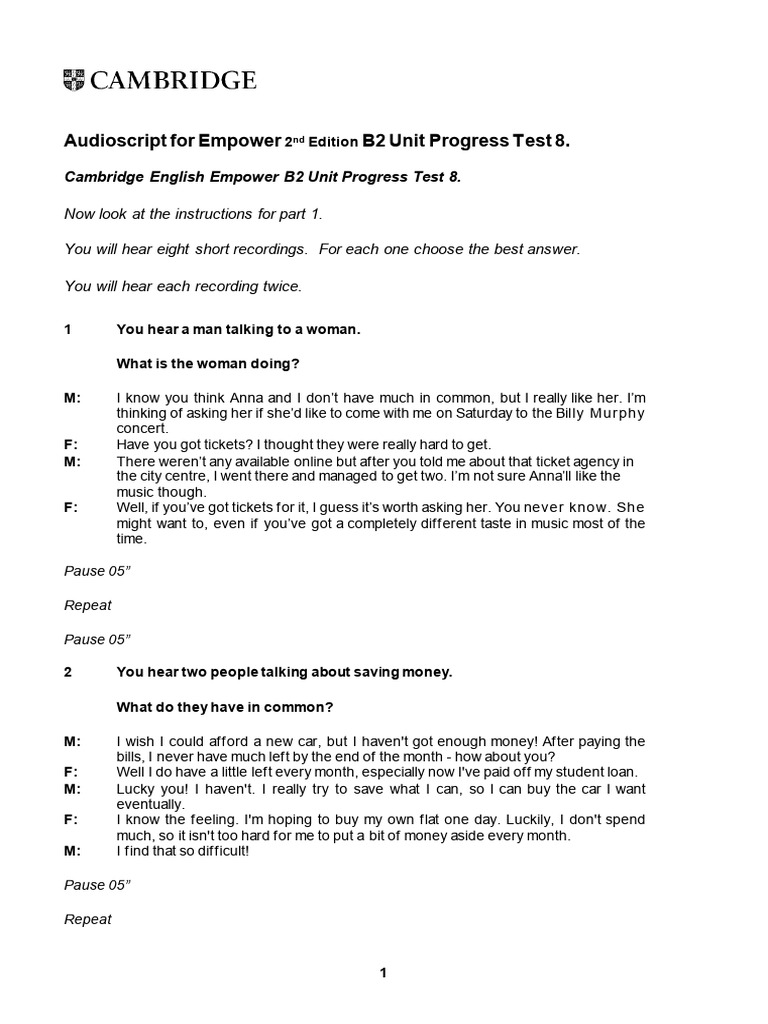 Unit Progress Test 8 Audioscript - Version A | PDF