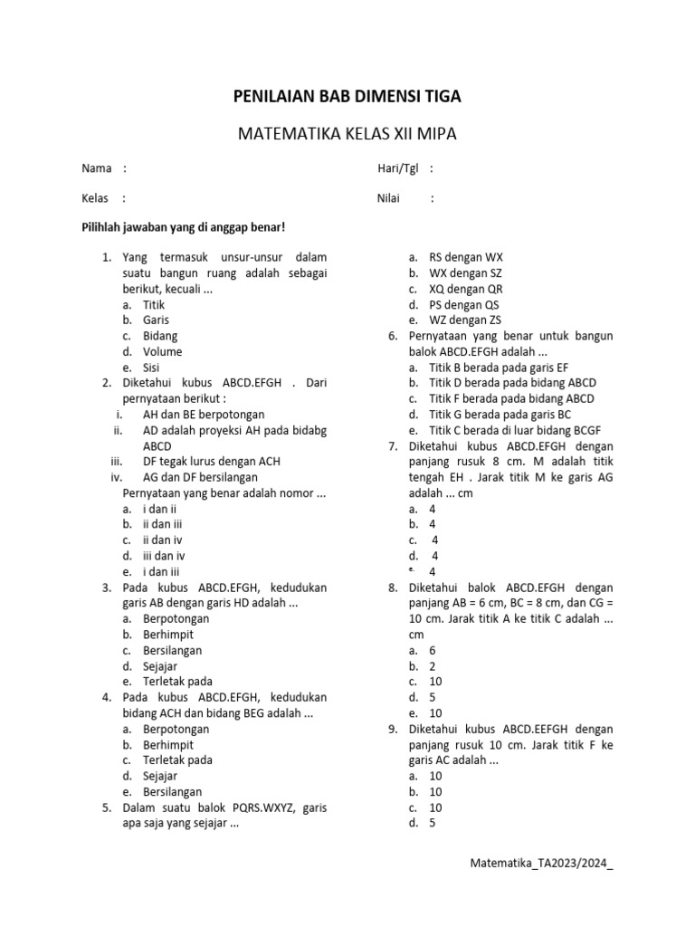 Latihan Soal Matematika Pdf