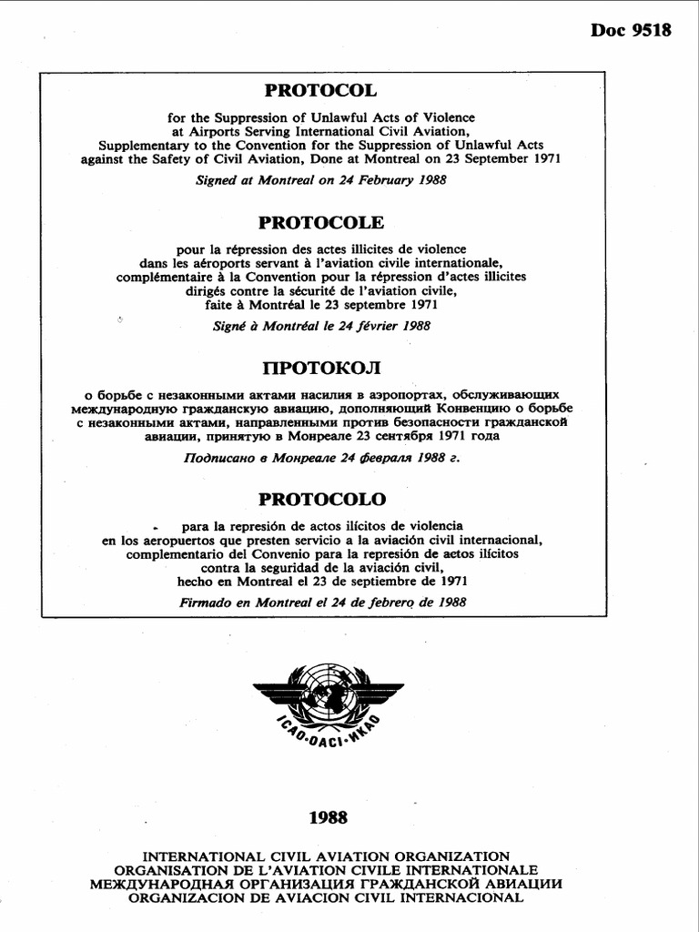 Montreal Protocol on Airport Violence | PDF | Treaty | Ratification