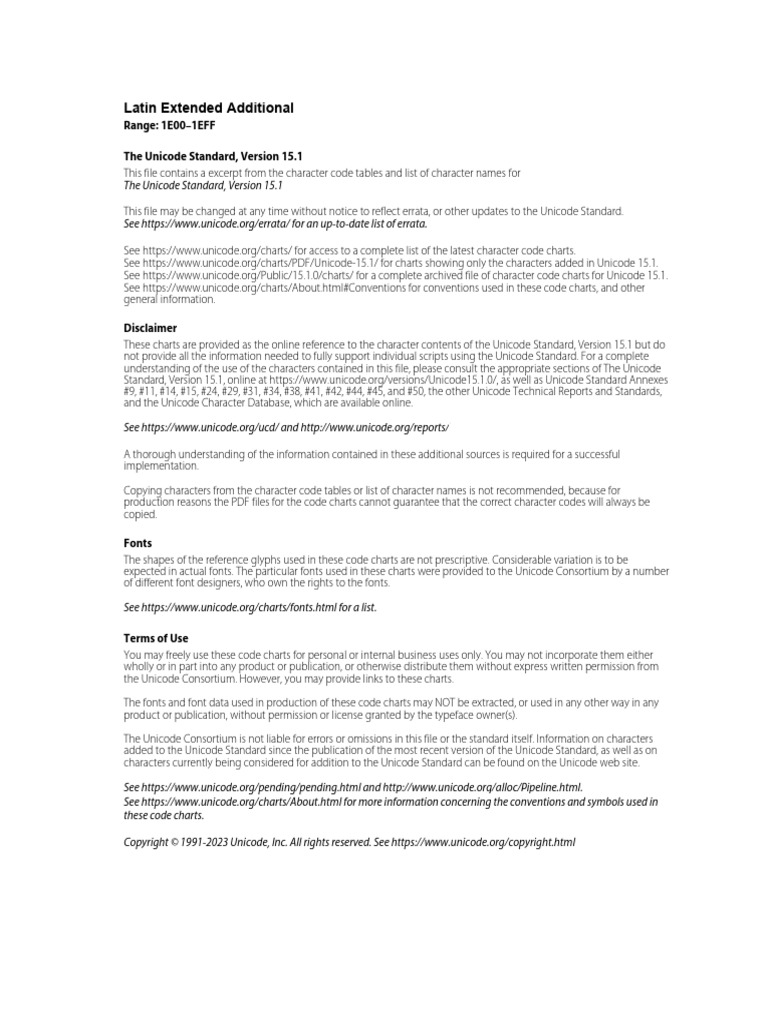 U1e00 pdf character encoding latin script
