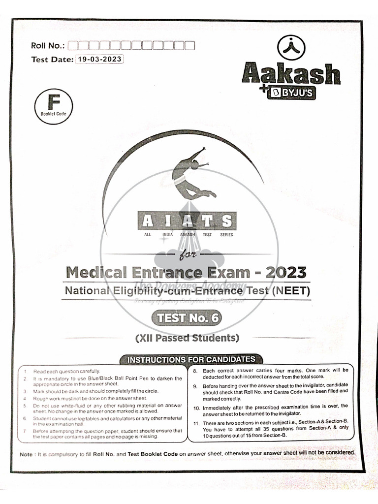 Aiats Code (F) Neet 2023 | PDF