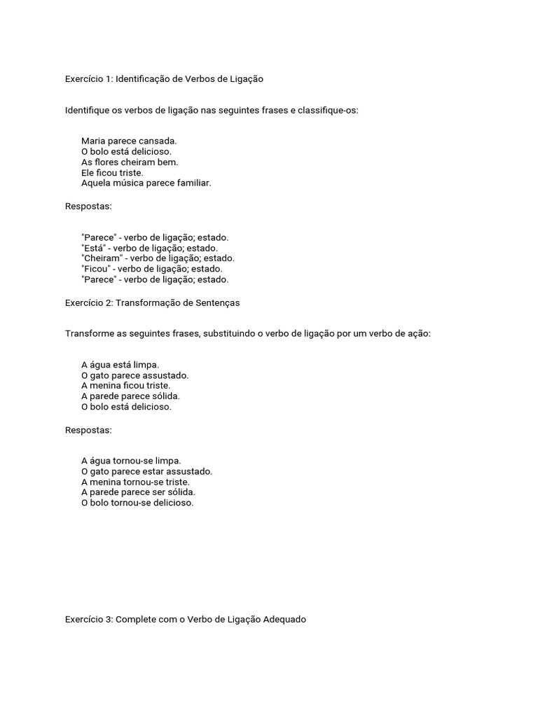 Exercícios de Verbo de Ligação (Diagnóstica) | PDF | Artes Linguísticas ...
