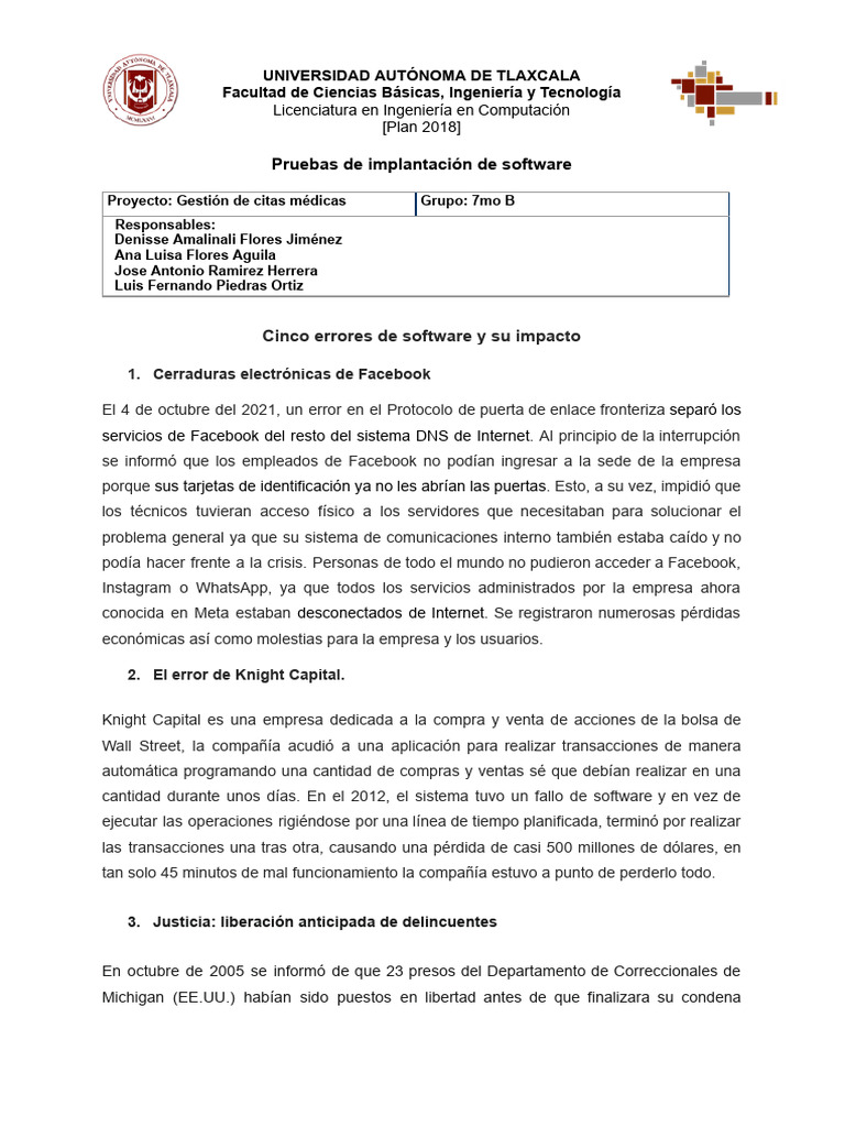 Errores De Software Y Su Impacto Pdf Facebook Internet