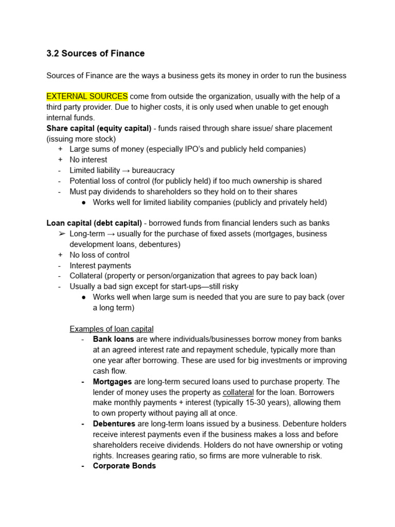 External Business Finance Sources | PDF | Loans | Financial Capital