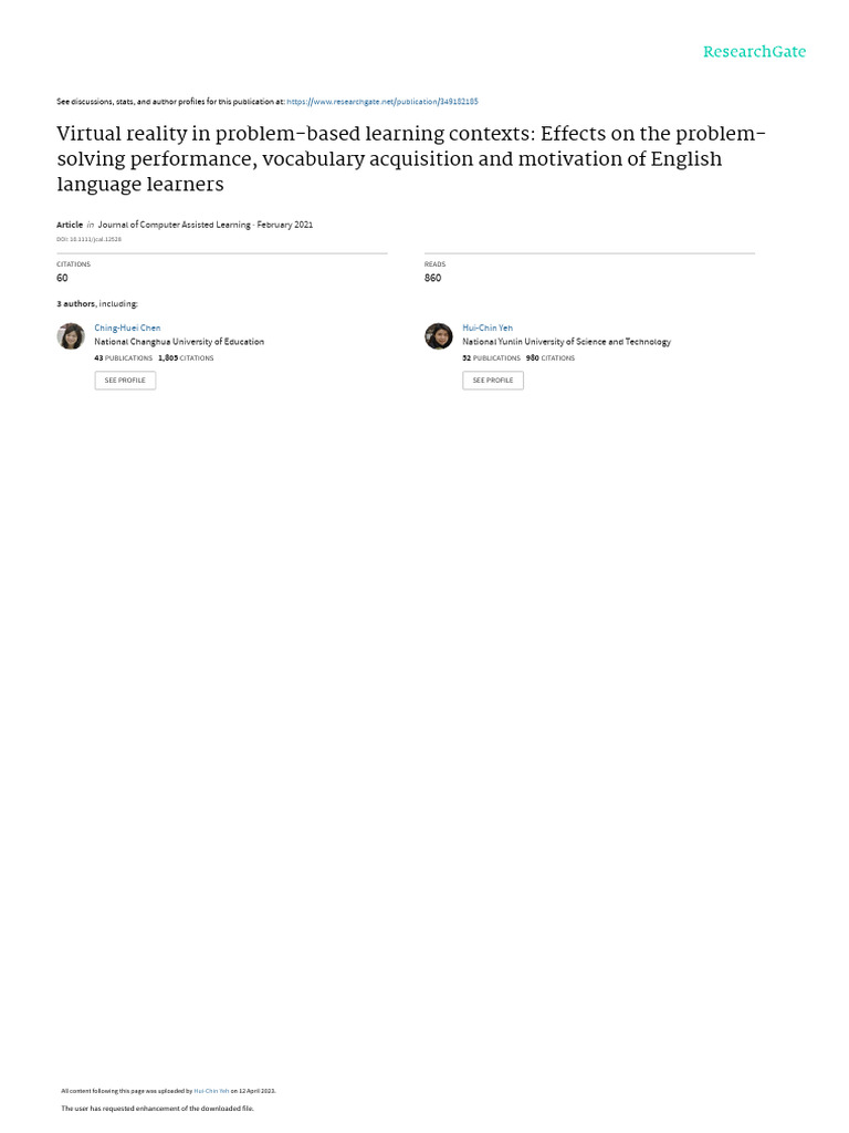 VR in Problem-Based English Learning | PDF | Learning | Virtual Reality