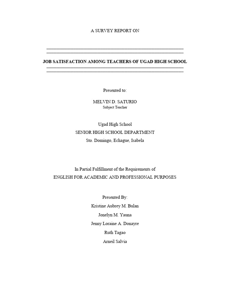 Job Satisfaction Survey: Ugad High Teachers | PDF | Job Satisfaction ...