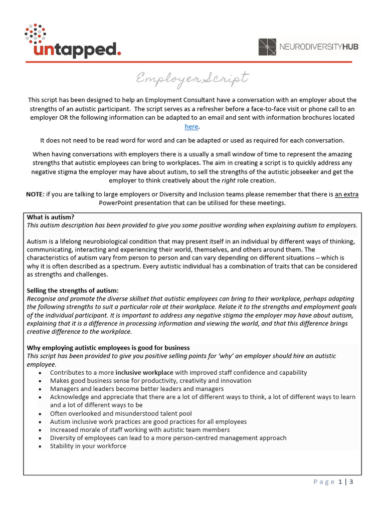 Employer+Engagement+script | PDF | Autism Spectrum | Employment