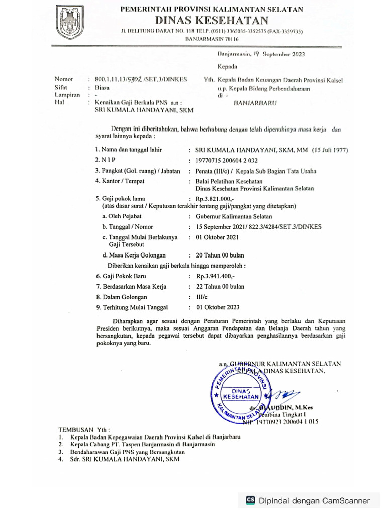 Surat KGB TMT Oktober 2023 A.N. Sri Kumala Handayani, S.KM, M.M | PDF