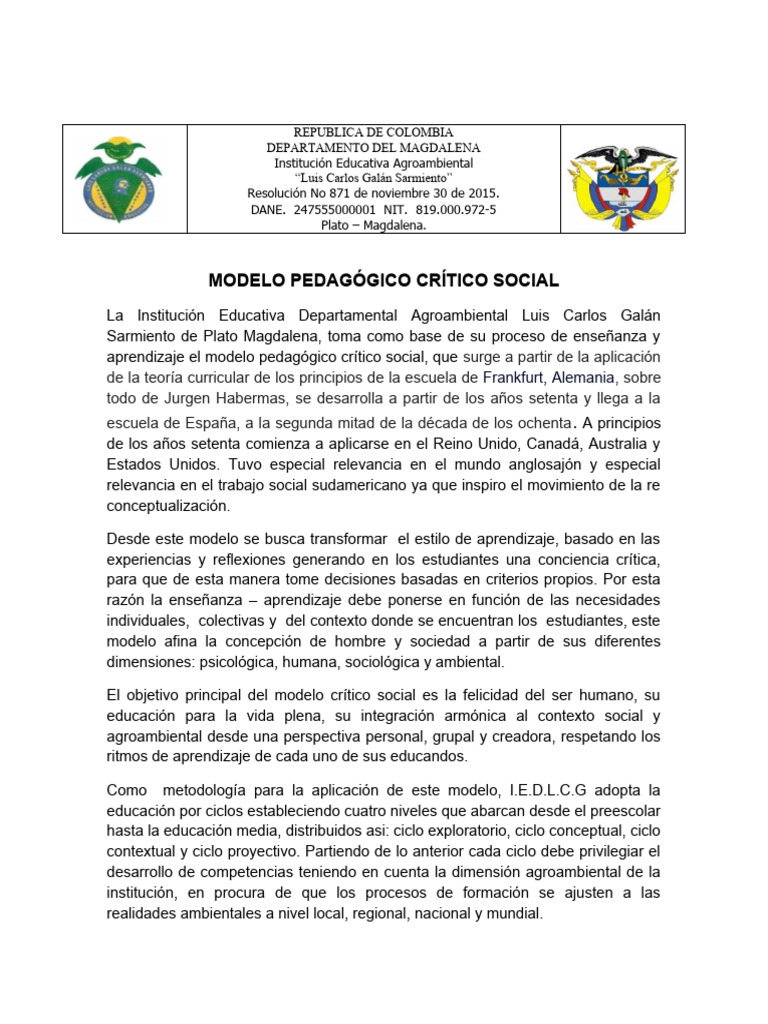 Modelo Pedagógico Crítico Social en Educación | PDF | Plan de estudios ...