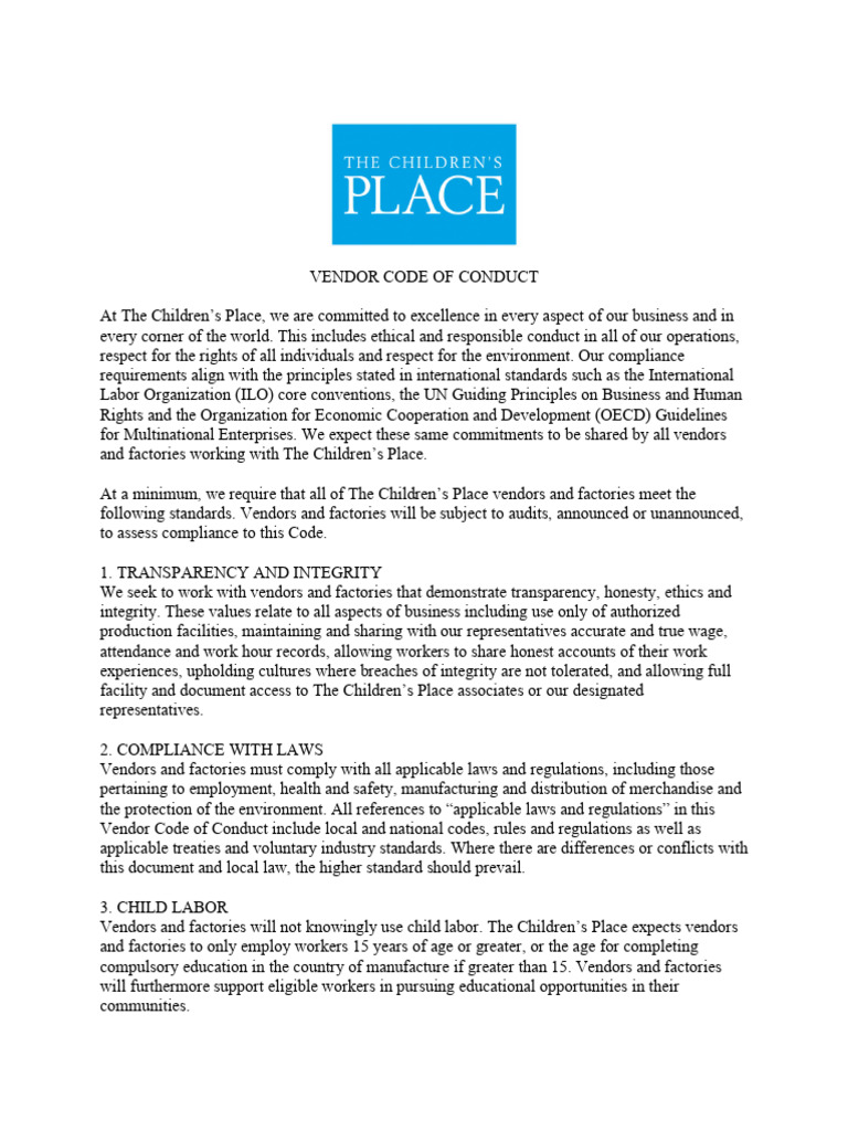 Vendor Code of Conduct Overview | PDF | Employment | Regulatory Compliance