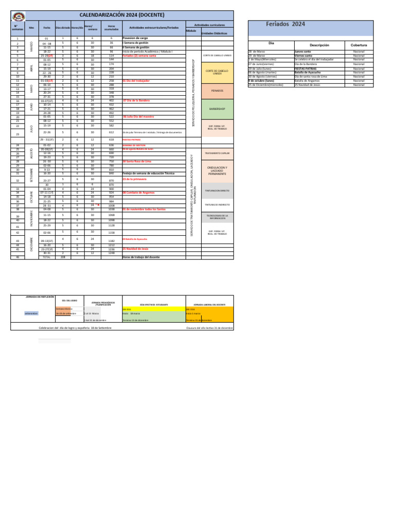Calendarización 2024 ALBAÑILERIA | PDF | Fiestas cristianas y días ...