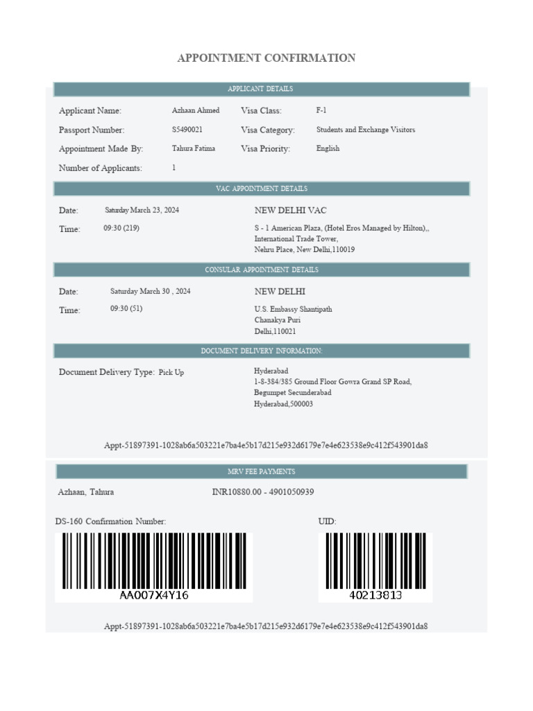 Appointment Confirmation Pdf Travel Visa Usb Flash Drive