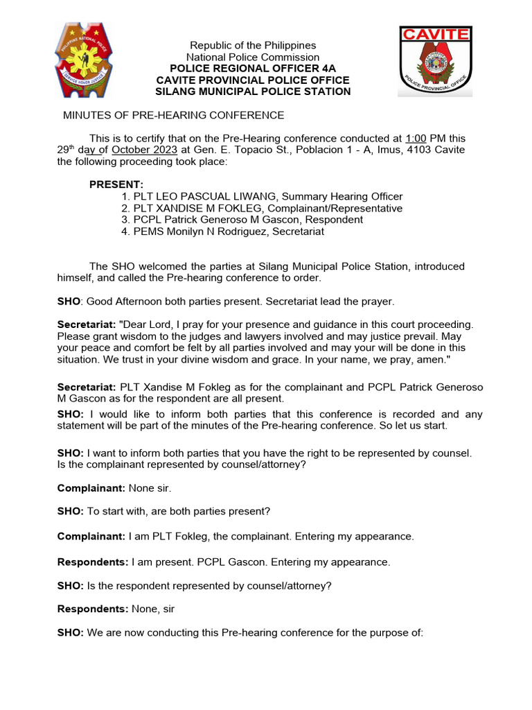 Pre Hearing Conference Vs Gascon Pdf