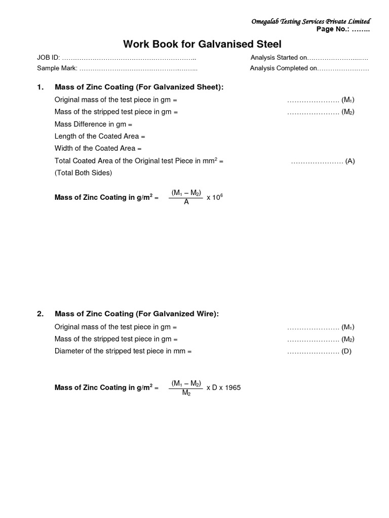 Log Book for Mass of Zinc Coating (1) PDF