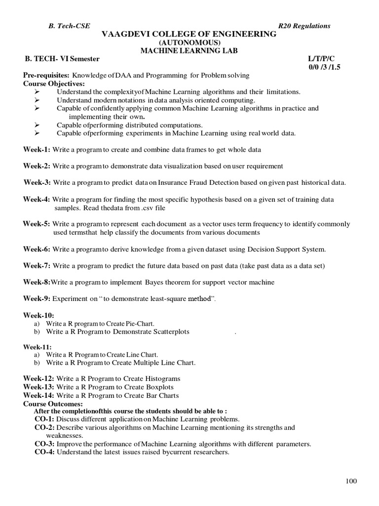 Machine Learning Lab Syllabus | PDF | Machine Learning | Data