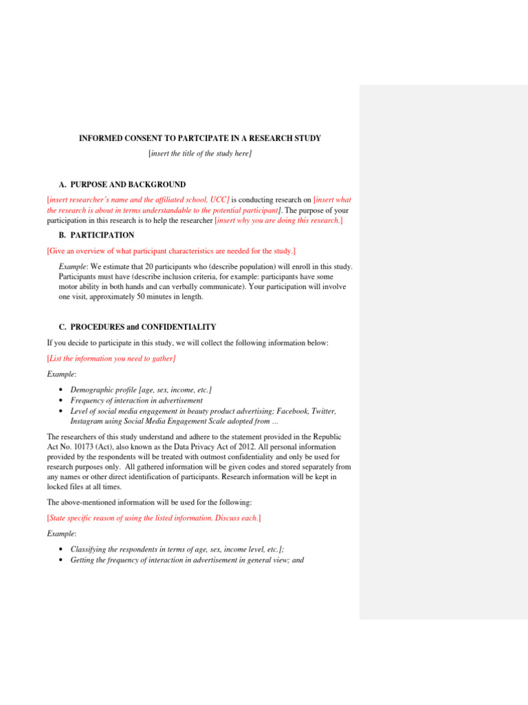 Informed Consent To Partcipate in A Research Study | PDF | Risk ...