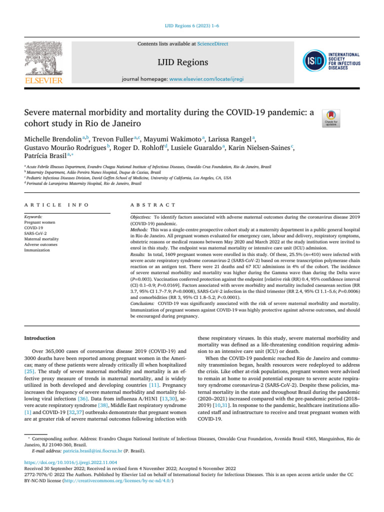 Maternal Outcomes in COVID-19 Study | PDF | Pregnancy | Maternal Health