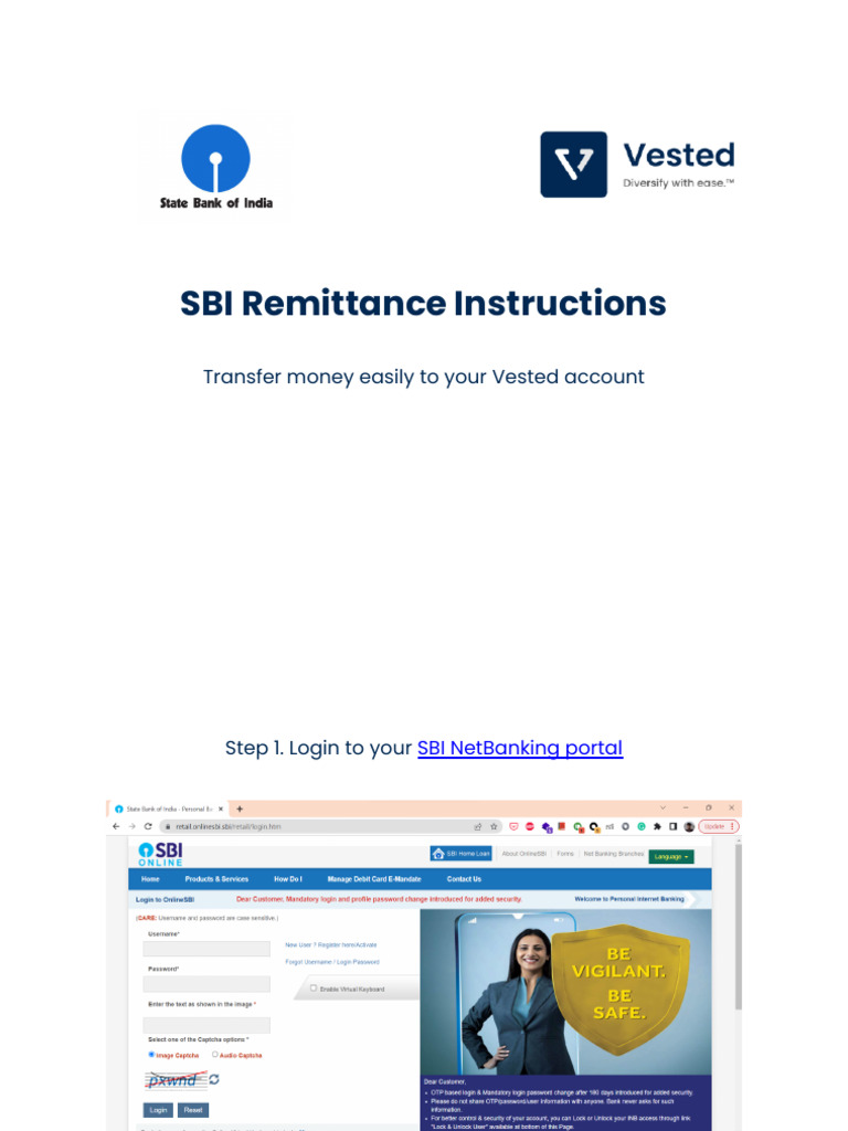 SBI Remittance Guide for Vested Account | PDF | Banks | Remittance