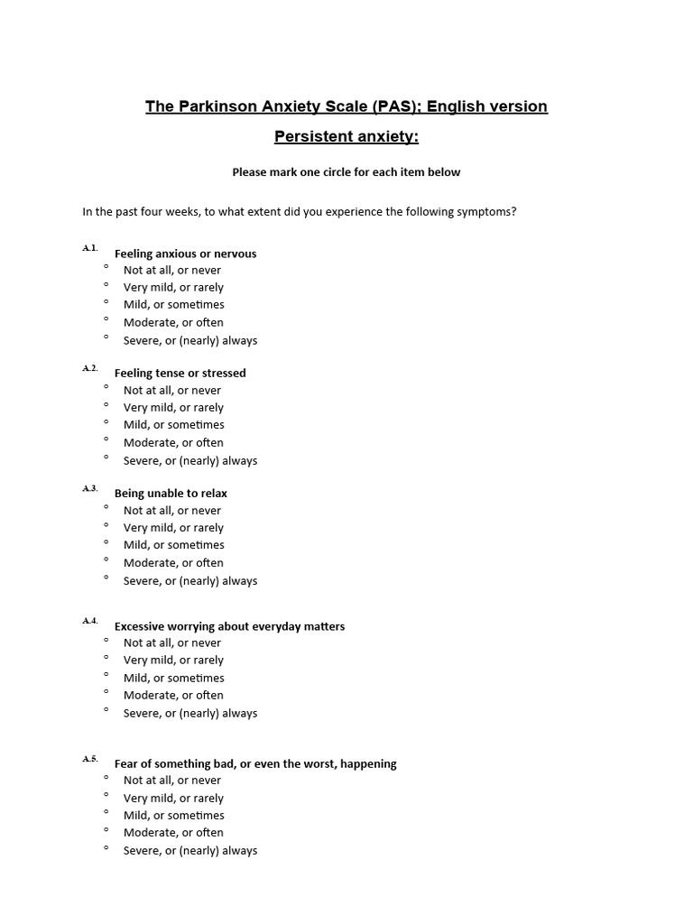Parkinsons Assessments | PDF | Anxiety | Caregiver