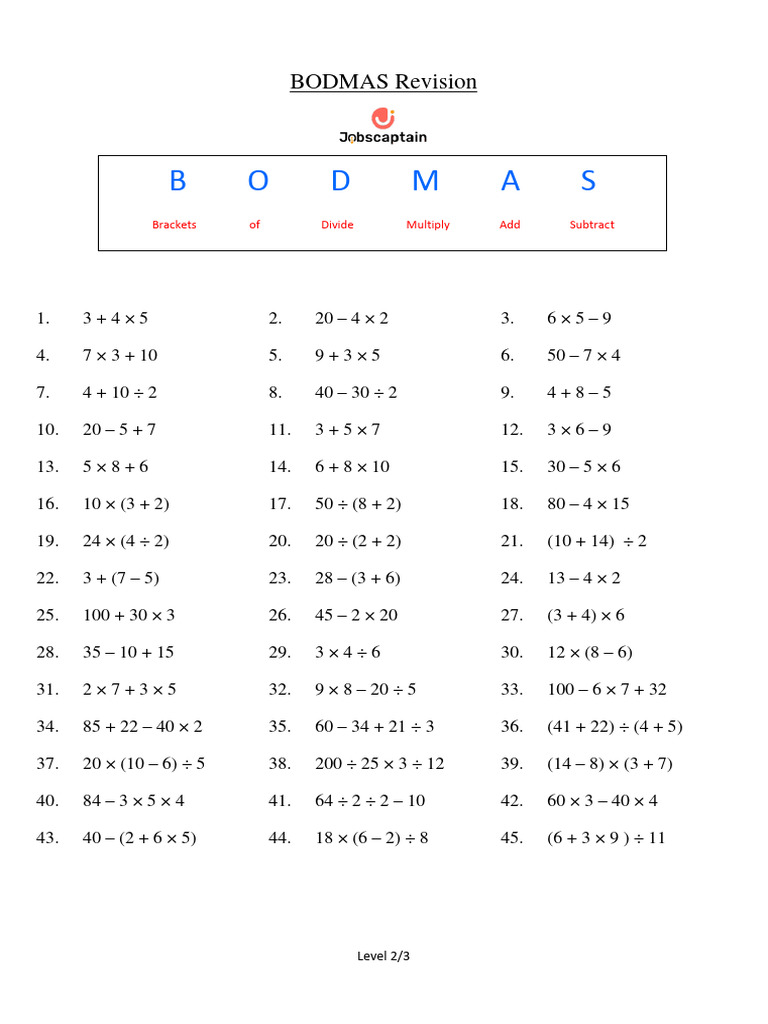 B O D M A S - Maths Department | PDF