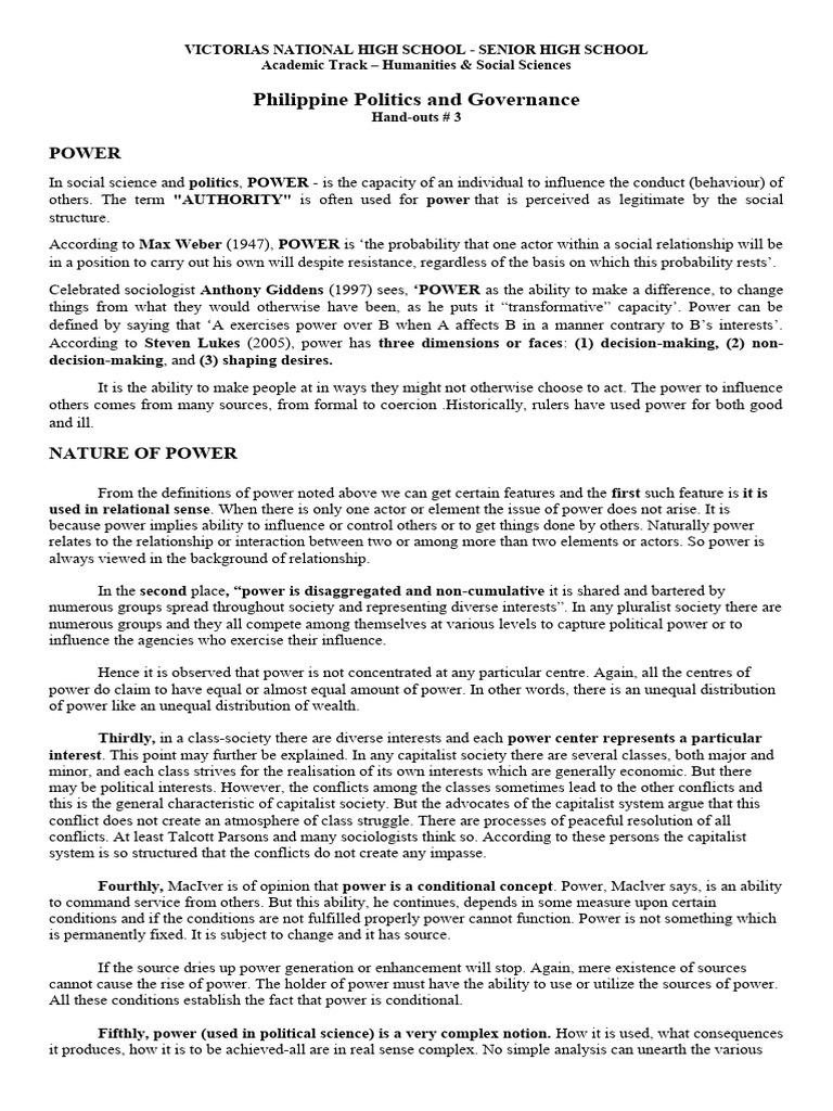 Hand Outs 3 4 PhilPolGov | PDF | Power (Social And Political ...
