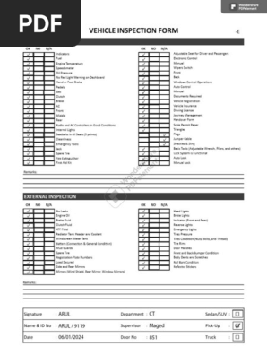 VEHICLE INSPECTION FORM 851