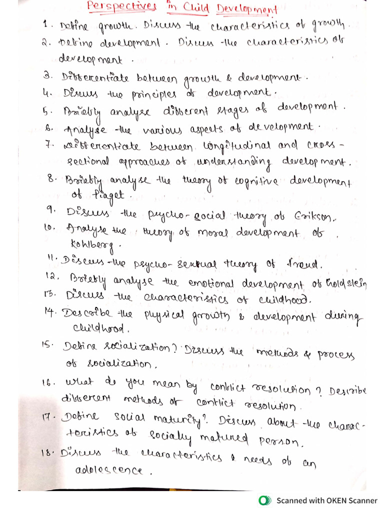 Expected Questions For Child Development Pdf