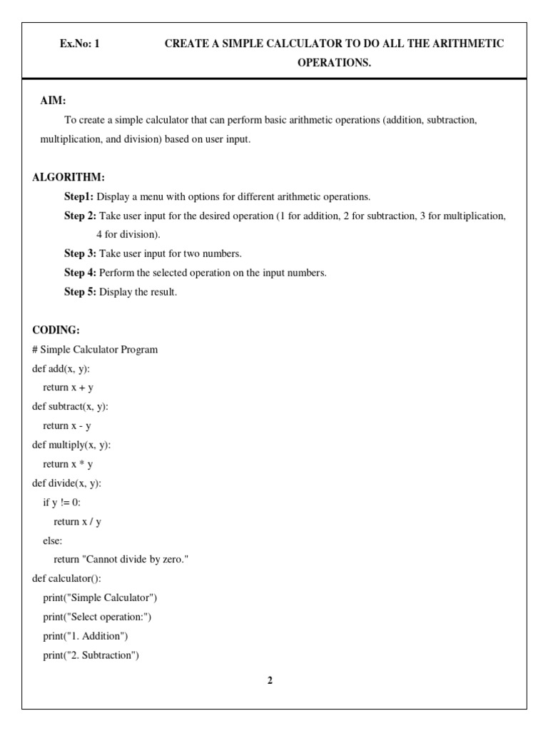 Python Lab Manual - III BCA (1 To 10) | PDF | Multiplication | Calculator