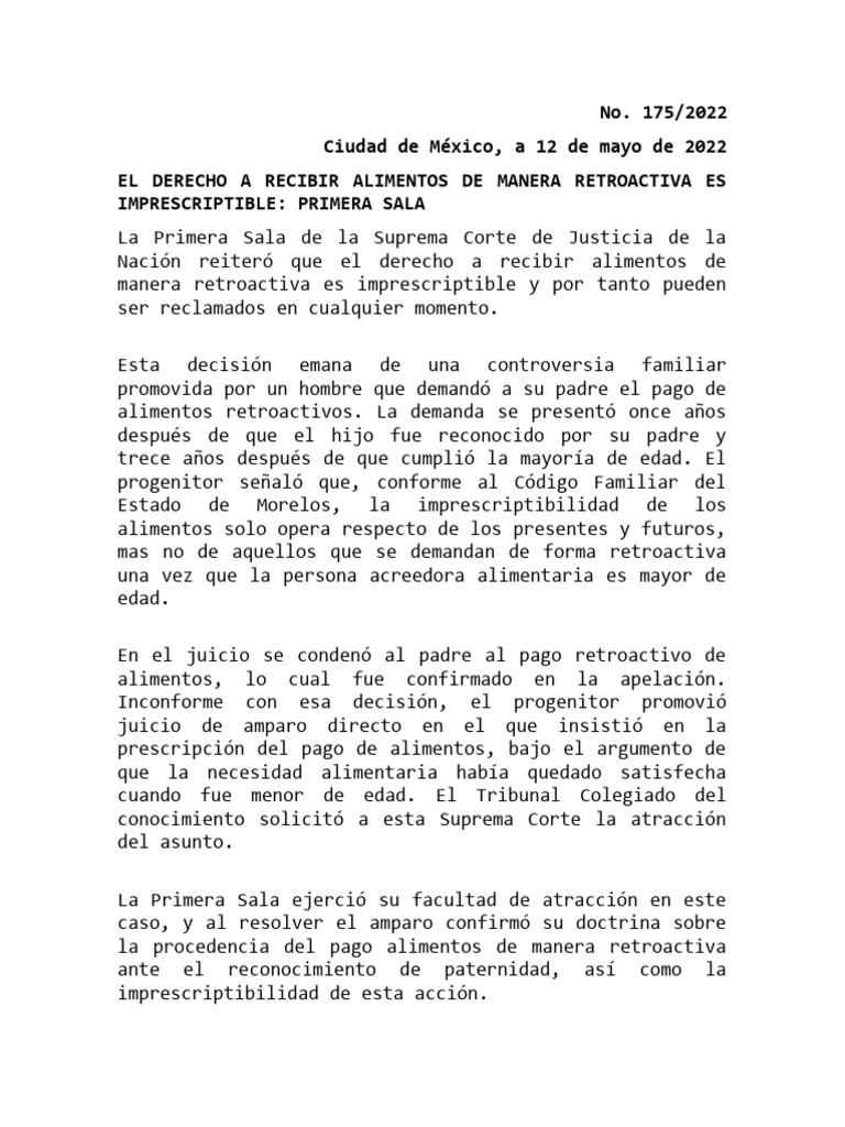 Pensión alimenticia retroactiva e imprescriptible | PDF | Pensión ...