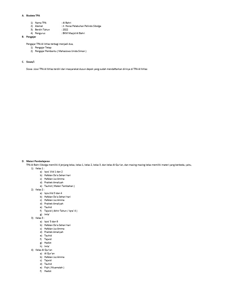 Contoh RPP Dan Silabus Taman Pendidikan Al Qur39an Tpa TPQ .PDF Convert ...