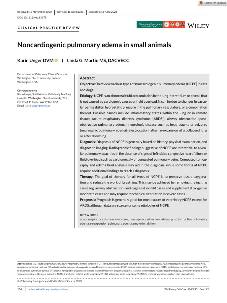 Noncardiogenic Pulmonary Edema in Pets | PDF | Lung | Diseases And ...
