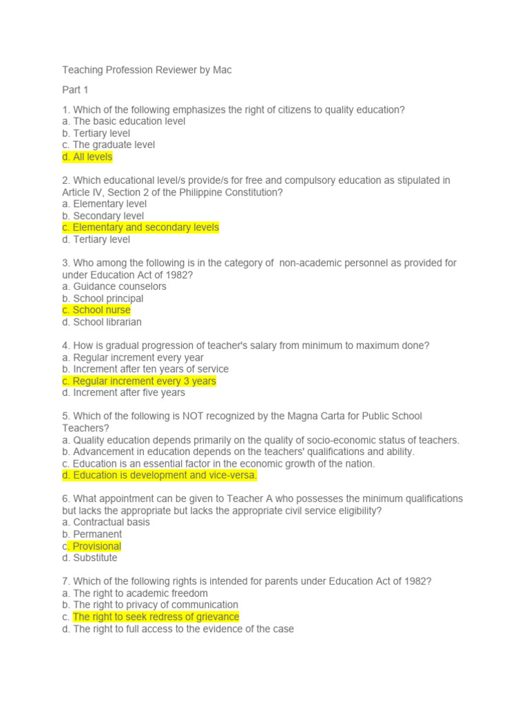 Teaching Profession Reviewer Guide Pdf Teachers