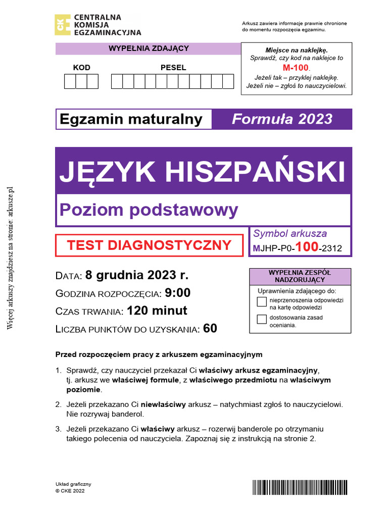 Jezyk Hiszpanski 2023 Grudzien Probna Podstawowa | PDF