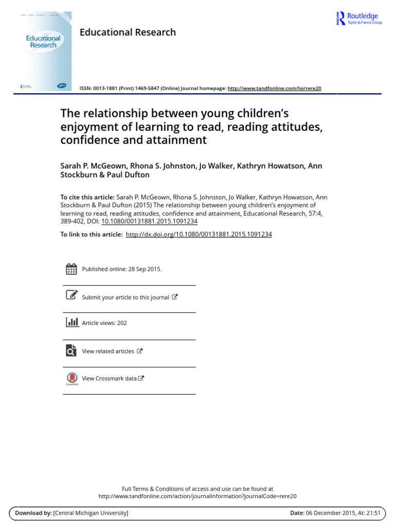 The Relationship Between Young Children's Enjoyment of Learning To Read ...