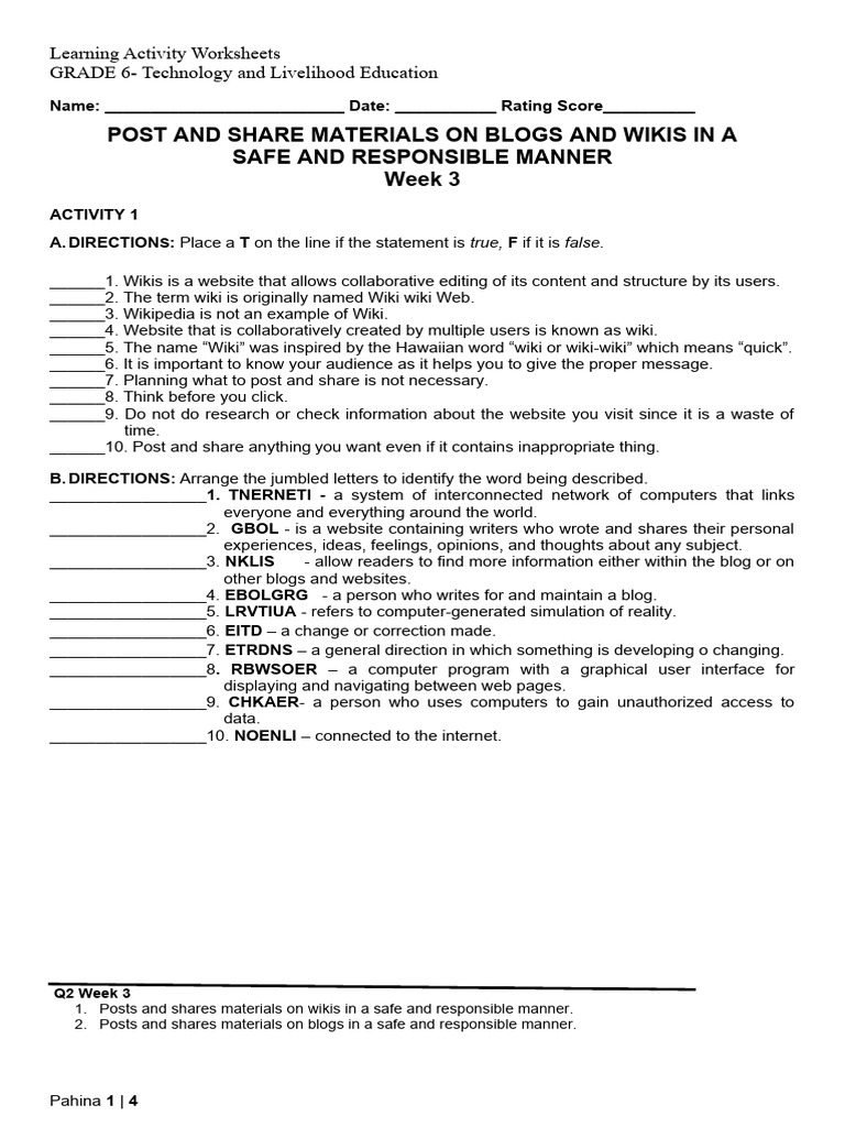 Post and share materials on blogs and wikis in a safe and responsible