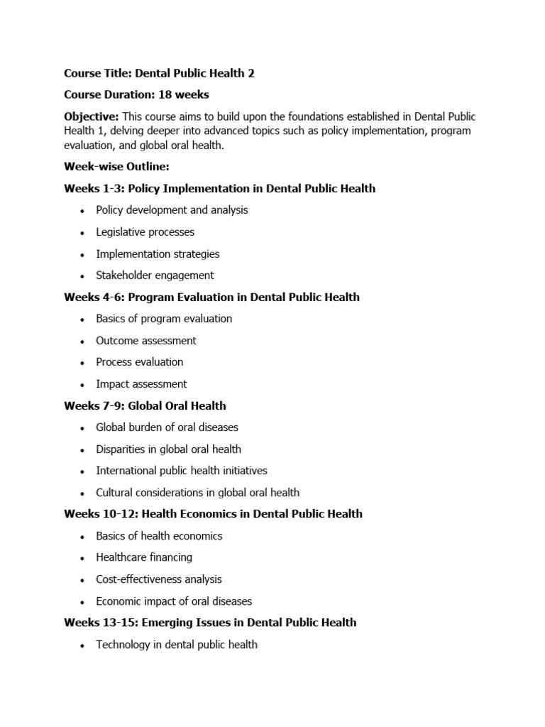 Course Title Dental Public Health 2 | PDF | Public Health | Evaluation
