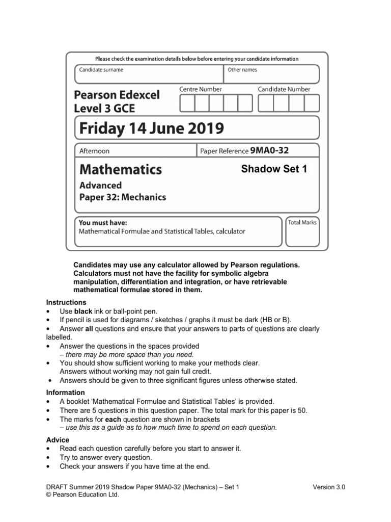 Summer 2019 Mechanics Exam Paper | PDF | Acceleration | Tension (Physics)