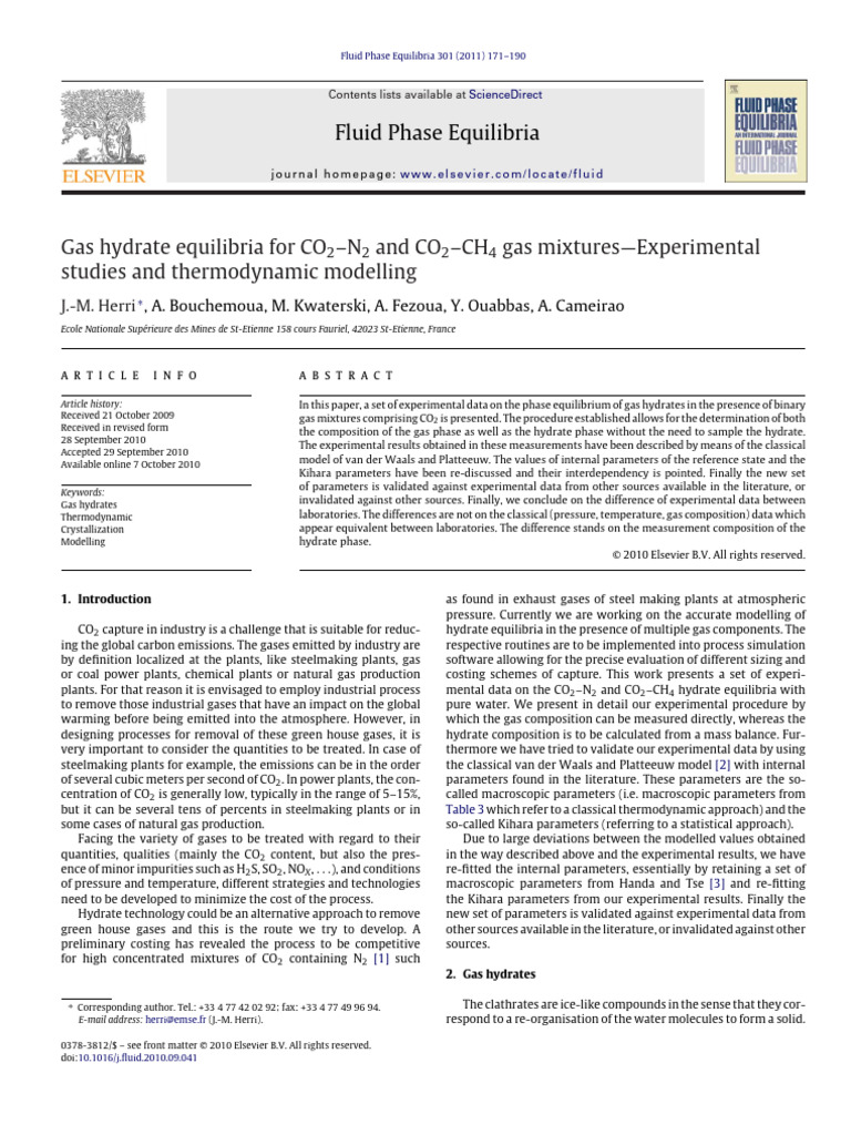 Gas Hydrate Equilibria For CO 2 - N 2 and CO 2 - CH 4 Gas Mixtures ...
