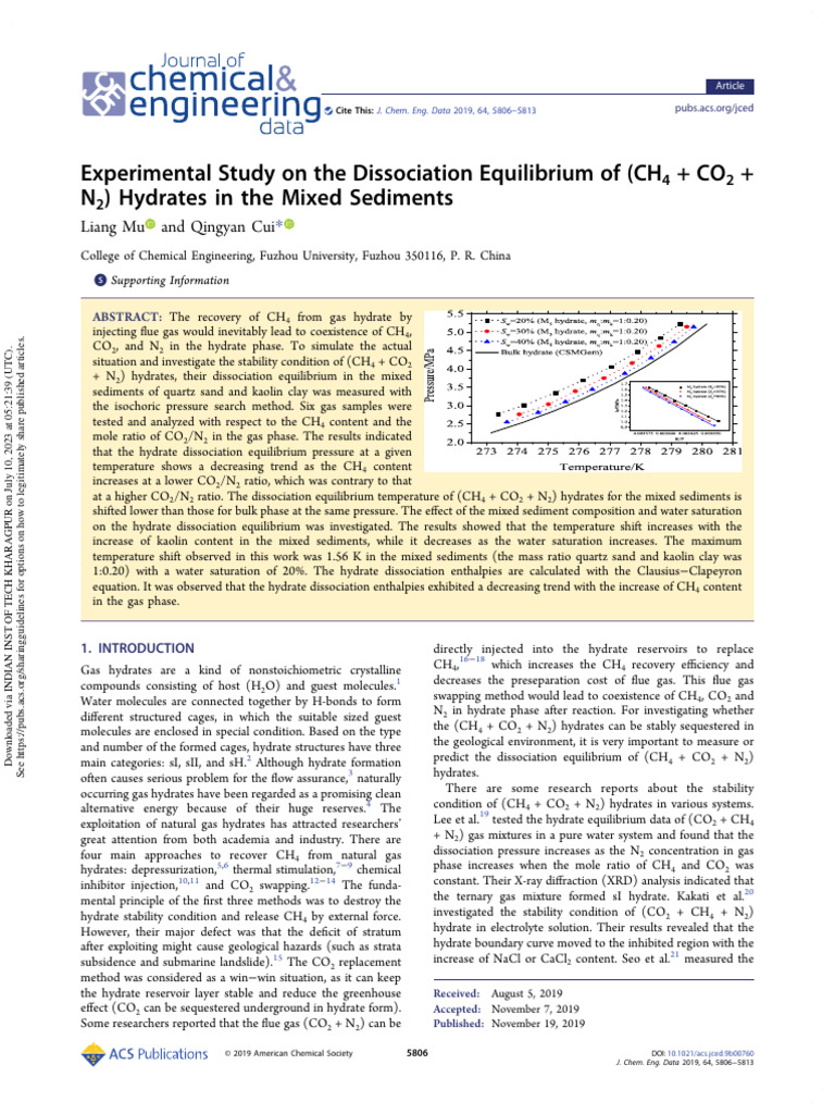 Experimental Study On The Dissociation Equilibrium of (CH4 + CO2 + N2 ...