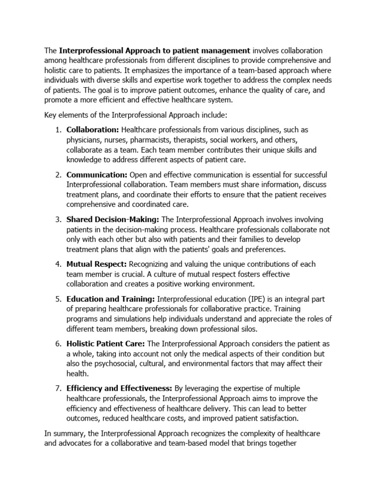 Interprofessional Approach to Patient Care | PDF | Health Care | Health ...