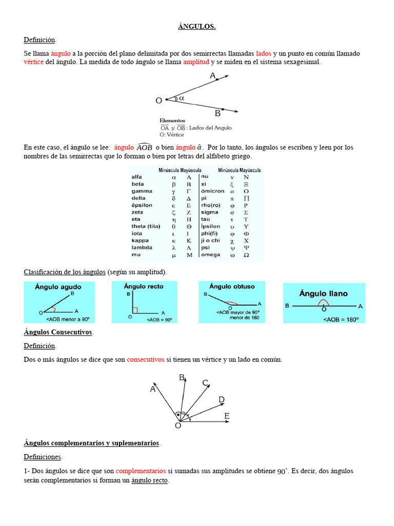 ÁNGULOS - Teoria y Práctica | Descargar gratis PDF | Ángulo | Medida ...