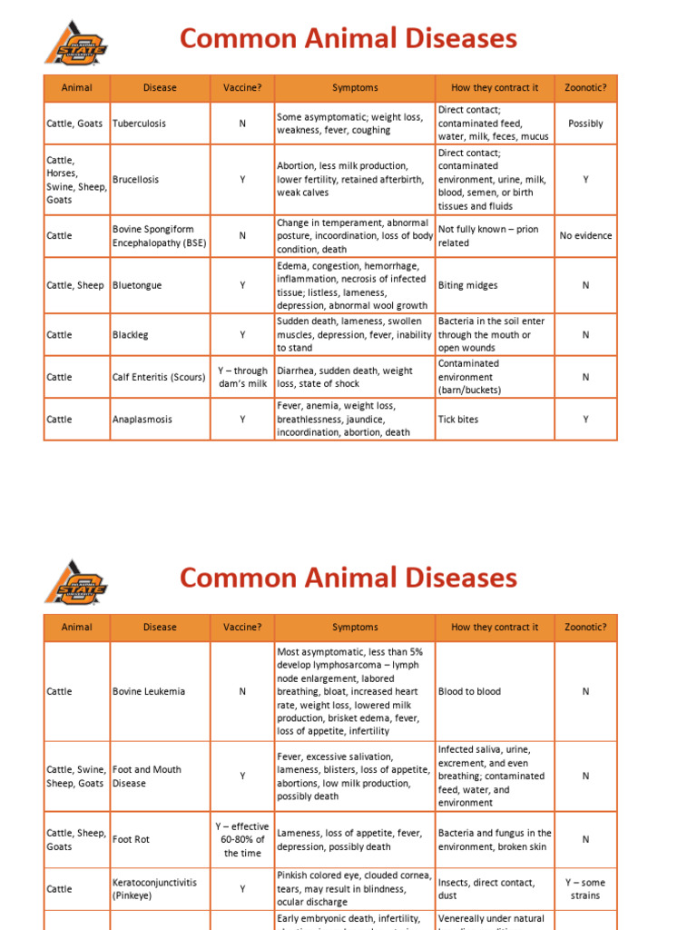 Common Diseases Chart 1 PDF Pig Cattle