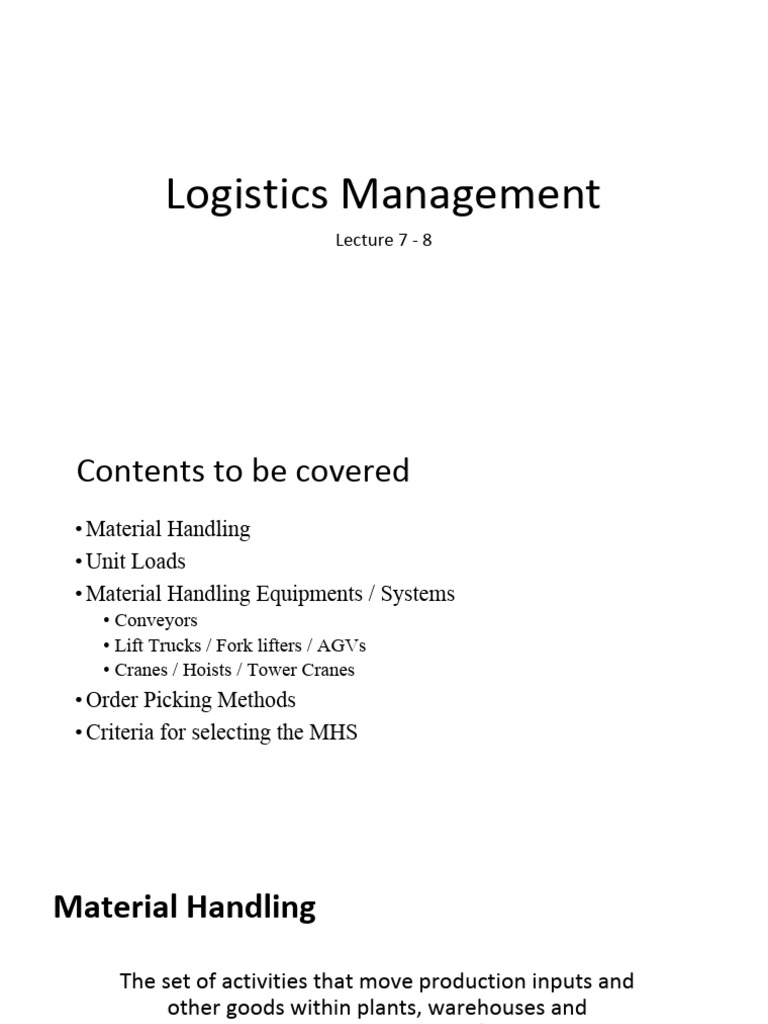 Material Handling Equipment Overview | PDF | Warehouse | Pallet